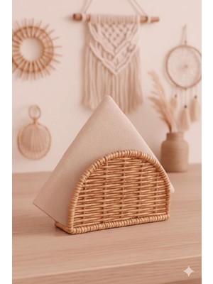 Starseven Duffa Boho El Yapımı Rattan Peçetelik - Masa Üstü Mutfak Için Doğal Hasır Peçete Tutucu, Bohem E