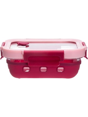 Starseven Dikdörtgen Kilitli Cam Saklama Kabı, 1050 ml Pembe