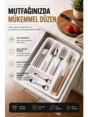 Starseven Sas Haus 6 Bölmeli Çekmece Içi Kaşıklık, Plastik Çatal Organizeri, Mutfak Düzenleyici Beyaz S