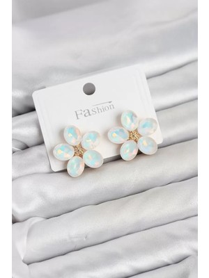 Uravas Store Beyaz Renk Kristal Taşlı Çiçek Model Kadın Küpe TJ-BKP11933