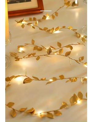 Starseven 3 Metre Altın Yapraklı LED Işık Zinciri, Dekoratif Aydınlatma, Yılbaşı Ortam Süsleme, Gol