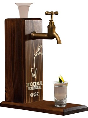 Starseven Bk Gift Özel Vodka Baskılı Musluklu Doğal Ahşap Standı, Çeşmesi, Doğum Günü Hediyesi, Ev