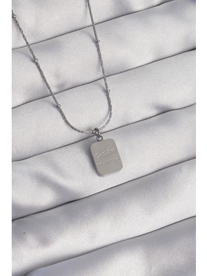Twin Store 316L Çelik Gümüş Renk Kare Charm Model Kolye