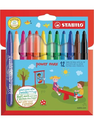 Starseven Stabilo Power Max - Keçe Uçlu Boya Kalemi - 12'li Kutu - Çeşitli Renkler