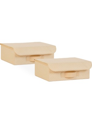 Starseven Textile 2'li Bej Balıksırtı Kapaklı Kutu Set 30 x 23 x 11 cm