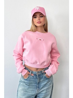 Giysa Kadın Bisiklet Yaka Teddy Bear Nakışlı Sweatshirt Pembe - 264441