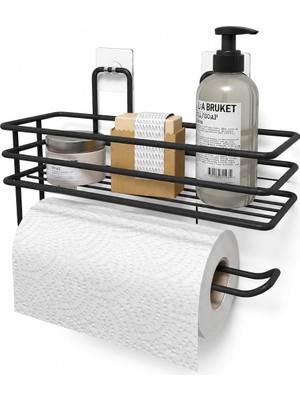 Starseven Alper Banyo Yapışkanlı Siyah Raflı Solo Havlu Askısı, Delmeden Montaj Banyo Mutfak Duvar Tipi Ha