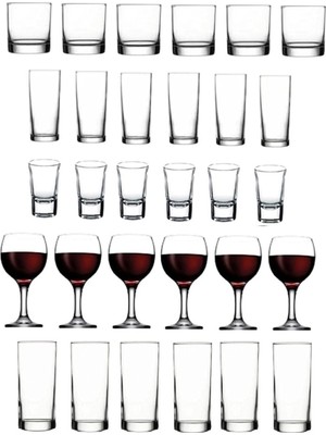 Starseven Paşabahçe 30 Parça Mega Set Istanbul Viski Rakı Shot Votka Şarap Bardağı Seti