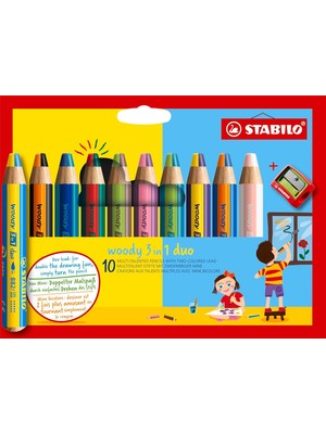 Starseven Stabilo Woody 3'ü 1 Arada Duo - Duo Boyama Kalemi, Suluboya Mum Boya - Iki Tonlu Kurşun - Kalemt