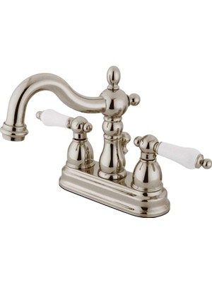Starseven Brass KB1606PL Heritage 4" Porselen Kol Saplı Merkezli Lavabo Bataryası Pn, Cilalı Nikel