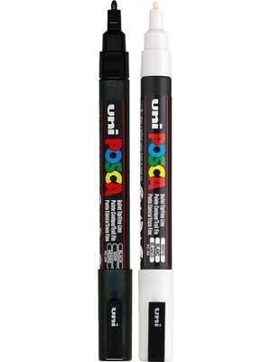 Starseven Uni Posca Markör Kalem Set 0.9-1.3 mm Keçe Uçlu, 2'li Set, Siyah/beyaz