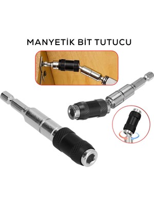 İlkyaz Fashion Manyetik Bit Tutucu - Mafsallı - Döner Başlık  (Ilkyz)