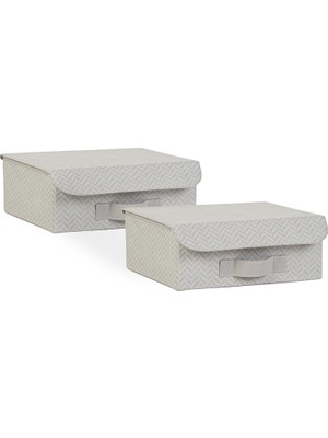 Starseven Textile 2'li Gri Balıksırtı Kapaklı Kutu Set 30 x 23 x 11 cm