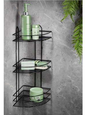 Starseven Sas Haus Paslanmaz Yapışkanlı Banyo Köşeliği Düzenleyici Şampuanlık Duş Rafı Siyah Ek-03
