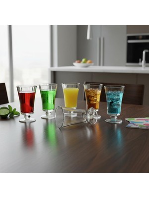 Starseven Deconox 6'lı Cam Kahve Yanı Su Bardağı Seti - 125 ml Ayaklı, Şeffaf Kristal Kesim Desenli Nostal
