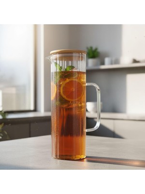 Starseven Deconox 1000ML Bambu Kapaklı Line Borosilikat Cam Yağlık & Sürahi – Şık, Dayanıklı Sakl
