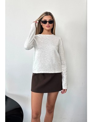 Giysa Kadın Bisiklet Yaka Uzun Kollu Basic Sweatshirt Gri - MS0001428