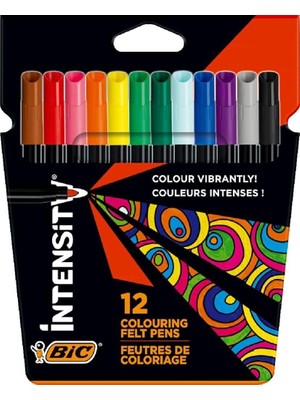Starseven Bic Intensity Keçeli Boyama Kalemi 12 Renk, Su Bazlı Mürekkep, 0.9mm Keçeli Kalem Ucu, Yetişkin Boy