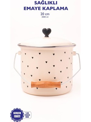 Starseven Black Cupid Desenli Emaye Yoğurt/bakliyat Bakracı (20 Cm-3 Litre-Tüm Ocaklarla Uyumlu)