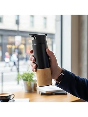 Starseven Deconox 450 ml Bambu Kaplamalı Çelik Termos - Siyah, Kırmızı Renk Seçenekli Sızdırmaz Isı Y