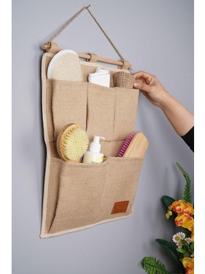Starseven Helen's 2 Katlı 5 Cepli Duvar Tipi Jüt Düzenleyici Banyo Mutfak Düzenleyici 35 x 45 cm