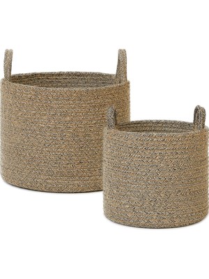 Starseven Textile 2'li Siyah Kırçıllı Jüt Halat Sepet Set 26 x 22/35 x 27 cm