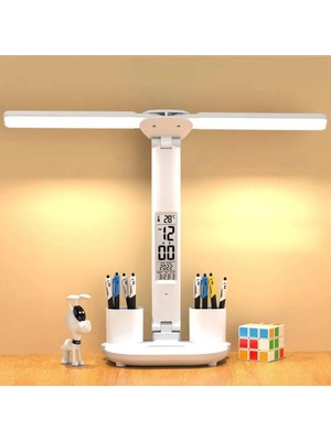 Starseven Katlanabilir LED Masa Lambası Dijital Ekranlı Saat Tarih Sıcaklık Göstergeli USB 5V 1A 7W
