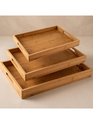 Starseven Bambu Servis Tepsisi Seti, Doğal Ahşap, 3'lü Set, Küçük-Orta-Büyük, Kahvaltı Sunum Için