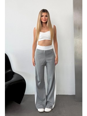 Giysa Kadın Beli Lastikli Bol Paça Triko Pantolon Gri - 25K 2393