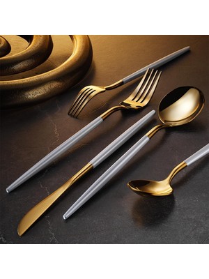 Starseven Aryıldız Versay White Gold 36 Parça 6 Kişilik Çatal Kaşık Takımı