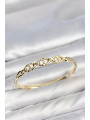 Uravas Store Gold Renk Gemi Zinciri Model Zirkon Taşlı Kadın Kelepçe Bileklik TJ-BB8625