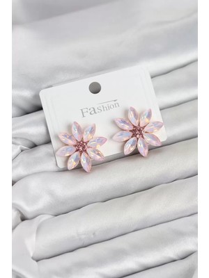 Uravas Store Pembe Renk Kristal Taşlı Lotus Çiçek Model Kadın Küpe TJ-BKP11923