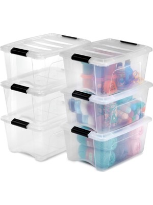 Starseven Iris Ohyama Kutu, Plastik Saklama Düzenleyici, 6'lı Paket, 6 x 15 L, Sabit, Klipsler, Istiflenebili