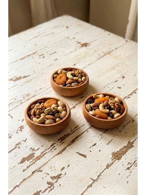 Starseven 3 Parça Doğal Kayın Ağacı Ahşap Çerezlik Kaseler - 10 cm Kahvaltılık Mezze Sosluk Seti