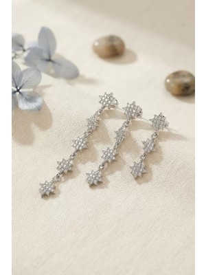 Uravas Store 3 Lü Set Küpe Gümüş Renk Kutup Yıldızı Detaylı TJ-BKP11947