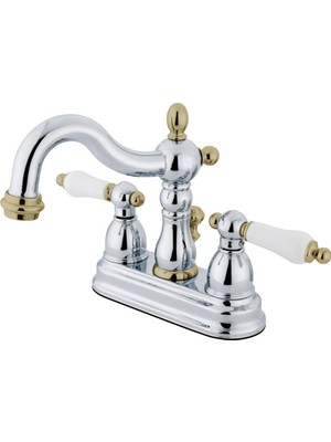 Starseven Brass KB1604PL Heritage 4 Inç Centerset Lavabo Bataryası Porselen Kol Saplı, Parlak Krom V