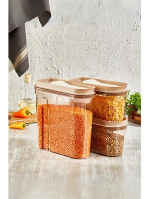 Starseven Lüks Erzak Saklama Kabı, Şeffaf Füme 3 'lü Set (4 Lt+2lt+2 Lt), Bakır