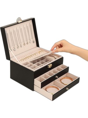 Starseven 2 Çekmeceli Takı Mücevher Kutusu Organizer Düzenleyici Siyah 13 x 23 x 10 cm