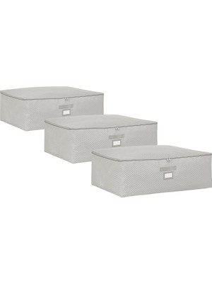 Starseven Textile 3'lü Büyük Boy Gri Balıksırtı Baza Altı Hurç Set 62 x 46 x 22 cm