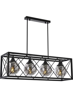 Starseven Avonni AV-60127-4Y-BSY Siyah Boyalı Avize, E27, Metal, Cam, 80X22CM