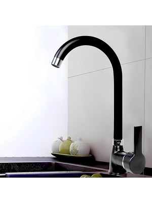 Starseven Lara Uzun Kuğu Batarya Siyah Lavabo Banyo Mutfak Musluk Mermer Tezgah Üstü Çift Su Giriş Ev