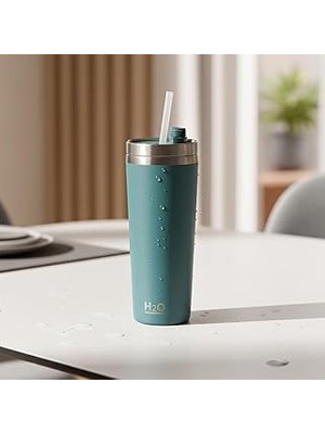 Starseven Deconox Gri Paslanmaz Çelik Pipetli Termos Kupa - 660 ml Büyük Boy (Venti) - Sıcak Soğuk Tutan M