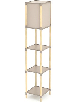 Starseven Raflı Lambader 22X24X137 cm – Doğal Ahşap 3 Katlı Depolama, Sıcak Işık, Tasarım, Kol