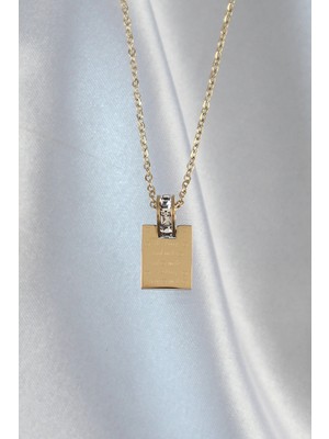 Twin Store 316L Çelik Zincir Gold Renk Zirkon Taşlı Aşk Mektubu Kolye