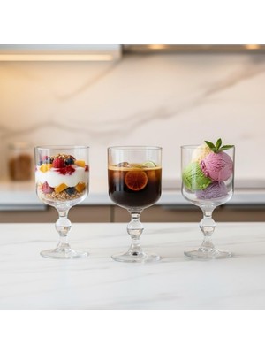 Starseven 3’lü Cam Ayaklı Kadeh Seti – 280 ml Şeffaf Tatlı Içecek Kadehi