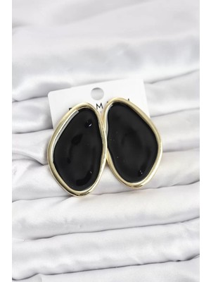 Renas Store Pirinç Siyah Mineli Damla Model Vintage Plaka Kadın Küpe - TJ-BKP11596
