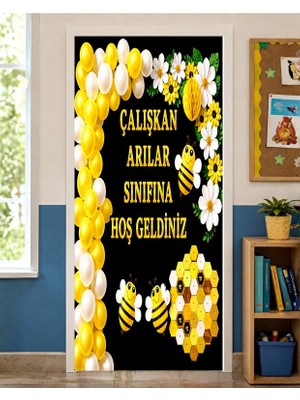 Promisebackdrop2 190X75CM Lastikli Kapı Süsü, Kumaş Kapı Giydirme, Çalışkan Arılar Sınıfı, Sınıf Kapısı, Okul Etkinlik Kapı Süsü