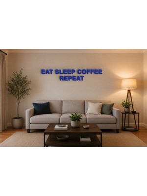 Boyutron Eat Sleep Coffee Repeat Modern 3D Baskı Dekoratif Duvar Yazısı Tablo - Navy Blue - 15 cm Yükseklik