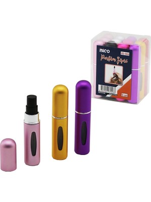 Uravas Store 12 Adet Mini=cep - Çanta Boy Boş Sprey Parfüm Şişesi 5ml Renkli Pls. Seviye Pencereli (5047)