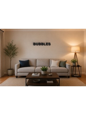 Boyutron Bubbles Modern 3D Baskı Dekoratif Duvar Yazısı Tablo - Mat Siyah - 15 cm Yükseklik